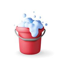 3d plástico balde com ensaboado espuma e bolhas isolado. render balde ícone para limpeza e lavando. casa limpeza equipamento. família acessórios. vetor