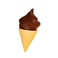 chocolate gelo creme cone isolado em branco fundo. 3d ícone. verão temas, sobremesa menus, e digital arte projetos. vetor