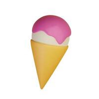3d gelo creme cone ilustração, garoa com morango xarope. perfeito para verão temas, sobremesa menus, e digital arte projetos. vetor