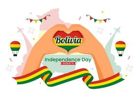 Bolívia independência dia ilustração em agosto 6 com acenando bandeira e fita dentro uma festivo nacional feriado plano desenho animado fundo vetor