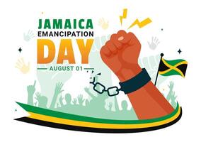 ilustração do Jamaica emancipação dia em agosto 1º com uma acenando bandeira e patriótico tema dentro uma nacional feriado plano desenho animado fundo vetor