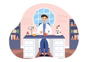 ilustração do uma laboratório conduzindo científico pesquisar, experimentação, e medição dentro uma plano desenho animado estilo fundo vetor