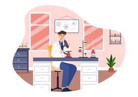 ilustração do uma laboratório conduzindo científico pesquisar, experimentação, e medição dentro uma plano desenho animado estilo fundo vetor