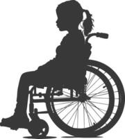 silhueta pequeno menina dentro uma cadeira de rodas cheio corpo Preto cor só vetor