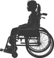 silhueta pequeno menina dentro uma cadeira de rodas cheio corpo Preto cor só vetor