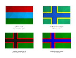 isolado conjunto com com nacional careliana e não oficial Ludiano, livviki, vice-versa etnia bandeiras, este é russo região. volume sombra dentro baixo poli estilo. branco fundo vetor