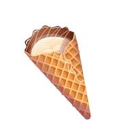 café café com leite dentro uma waffle cone com chocolate, original comestível recipiente. Novo Comida tendência. comestível ecológico copo. ilustração dentro realista estilo. vetor