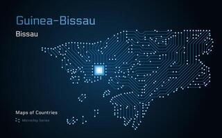 guiné-bissau, mapa com uma bissau mostrando dentro uma microchip padronizar. e-governo. mundo países mapas. microchip Series vetor