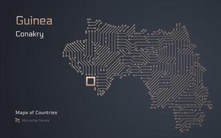 Guiné mapa com uma capital do Conakry mostrando dentro uma microchip padronizar com processador. e-governo. mundo países mapas. microchip Series vetor