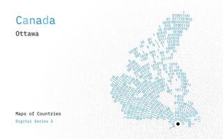 uma mapa do Canadá retratado dentro zeros e uns dentro a Formato do uma círculo. a capital, ottawa, é mostrando dentro a Centro do a círculo vetor