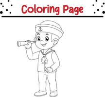 marinheiro é segurando binóculos coloração página para crianças vetor