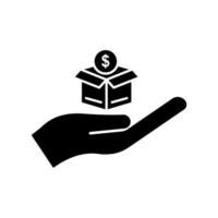 ícone de mão com caixa e dólar. símbolo de caridade, doação, humanidade. curso editável. vetor de modelo de design