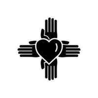 ícone de quatro mãos com coração. símbolo de caridade, doação, humanidade. curso editável. vetor de modelo de design