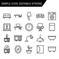 conjunto de ícones de linha interior para casa. ilustração simples. curso editável. vetor de modelo de design