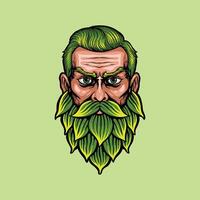 ilustração do uma homem com uma verde lúpulo barba vetor