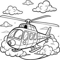 helicóptero coloração página branco fundo Preto linha arte vetor