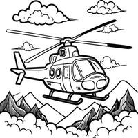 helicóptero coloração página branco fundo Preto linha arte vetor
