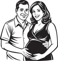 silhueta do uma grávida mulher com dela marido ilustração Preto e branco vetor