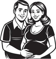 silhueta do uma grávida mulher com dela marido ilustração Preto e branco vetor