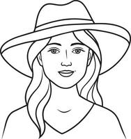 fofa menina com chapéu Preto e branco ilustração vetor
