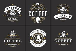 café citações vintage tipográfico estilo inspirado frases ilustrações definir. vetor