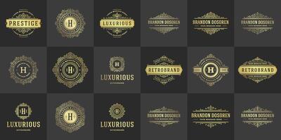 vintage logotipos e monogramas conjunto elegante floresce linha arte gracioso enfeites vitoriano estilo modelo Projeto vetor