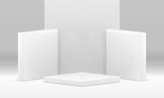 3d cena branco geométrico pódio para produtos apresentação decorativo mostruário realista vetor