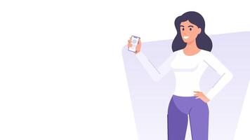 o negócio mulher mostrando Smartphone inscrição bandeira Projeto modelo plano ilustração vetor