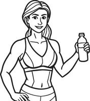 ginástica mulher com garrafa do água ilustração Preto e branco vetor
