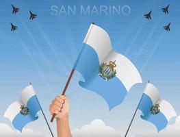 bandeiras de san marino voando sob o céu azul vetor