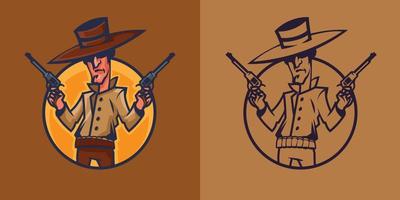 cowboy segurando revólveres em estilos diferentes. vetor