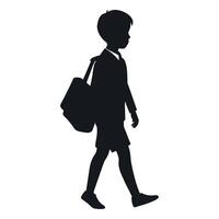 uma aluna Garoto indo para escola com escola saco silhueta vetor