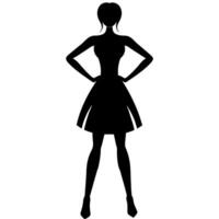 uma fino e sexy mulher em pé pose silhueta, à moda pose com diferente tipo do pose, branco fundo vetor