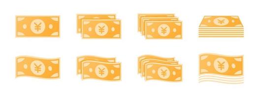 conjunto de ícones de notas de iene japonês vetor