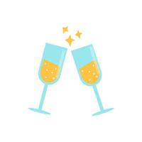 duas taças com champanhe 14 de fevereiro, dia dos namorados, ilustração vetorial plana vetor
