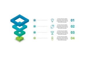 3d infográfico pirâmide, ou comparação gráfico com 4 colorida levitando camadas. a conceito do níveis ou estágios do uma o negócio projeto. realista infográfico Projeto modelo. vetor