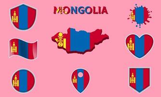 coleção do plano nacional bandeiras do Mongólia com mapa vetor