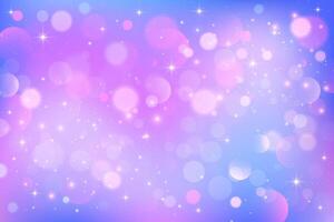 arco Iris unicórnio fundo. pastel brilhar Rosa fantasia galáxia. Magia sereia céu com bokeh. holográfico kawaii abstrato espaço com estrelas e brilhos. vetor