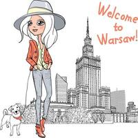 lindo moda menina dentro Varsóvia vetor