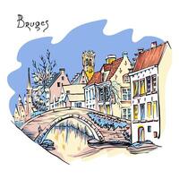Bruges canal com lindo casas vetor