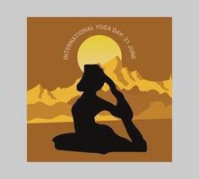 internacional ioga dia poster com silhueta do uma mulher dentro ioga pose vetor