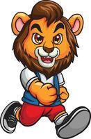 desenho animado feliz leão personagem corrida vetor