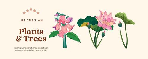 isolado plantas árvore flor e cenário ilustração célula sombreado estilo vetor