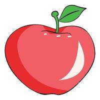 uma brilhante vermelho maçã com folhas vetor