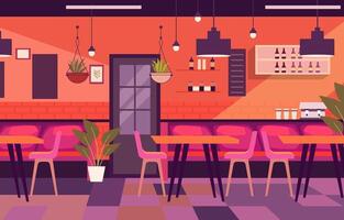 ilustração do moderno interior panorama dentro cafeteria restaurante com jantar mesa para cliente vetor