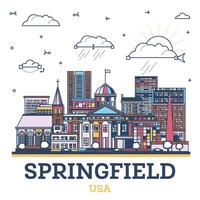 esboço Springfield Illinois cidade Horizonte com colori moderno e histórico edifícios isolado em branco. Springfield EUA paisagem urbana com pontos de referência. vetor