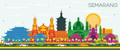Semarang Indonésia cidade Horizonte com cor edifícios e azul céu. o negócio viagem e conceito com moderno arquitetura. Semarang paisagem urbana com pontos de referência. vetor