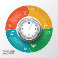 ciclo infográfico com assistir. Tempo gestão visualização. o negócio conceito com 4 opções, peças, passos ou processos. vetor