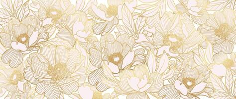 luxo dourado peônia flor linha arte fundo . natural botânico elegante flor em luz fundo. Projeto ilustração para decoração, parede decoração, papel de parede, cobrir, bandeira, poster, cartão. vetor
