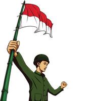 ilustração do soldados segurando a indonésio bandeira vetor